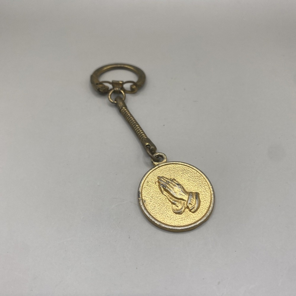 Vintage Serenity Praying Hands Keychain Key Ring Chain Fob Hangtag Christian